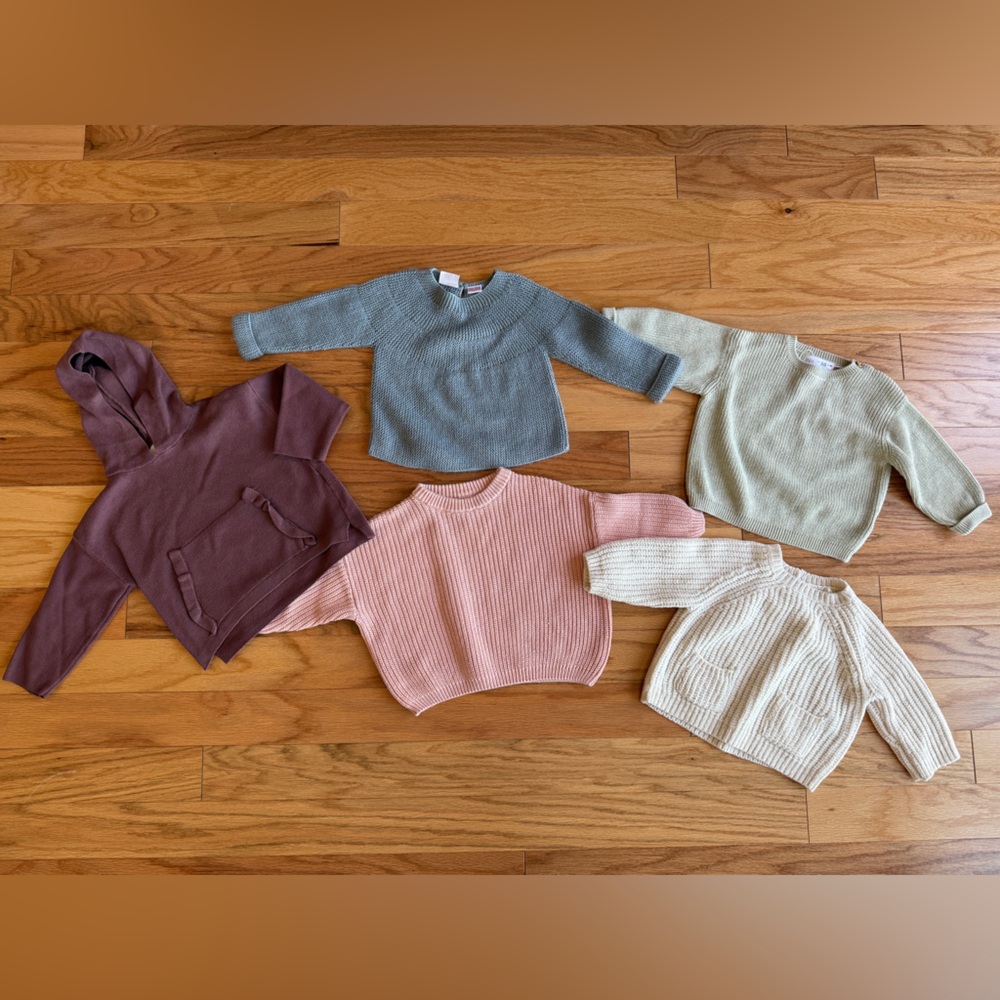 Bundle Knit Baby Sweaters - Plum, Dusty Pink, Blue, Cream, Sage sizes 9-12m Zara